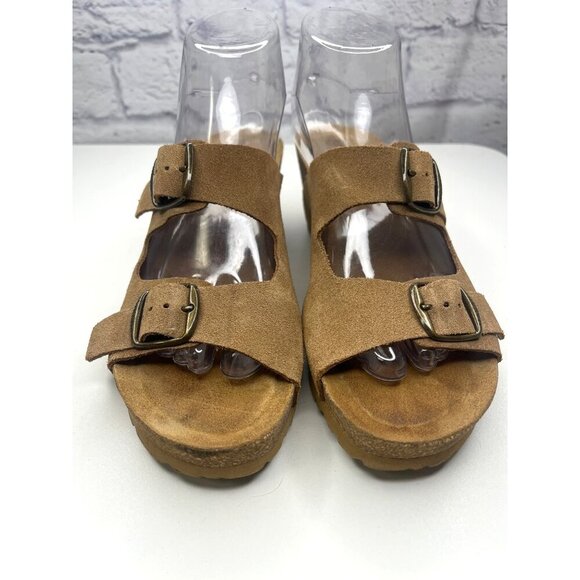 Yokono Wedge Slide Sandals Slide On Leather Beige Tan Ladies size 8 Adjustable - Picture 5 of 14